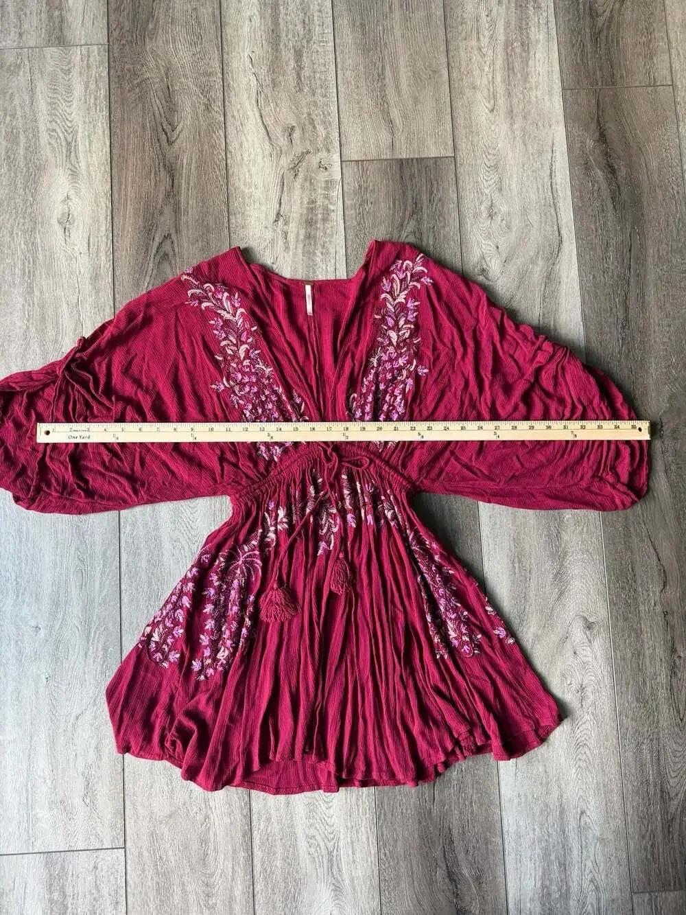 Free People Embroidered Burgundy Boho Mini Dress Size XS